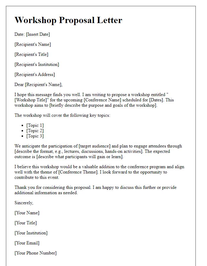 Letter template of workshop proposal for academic conference