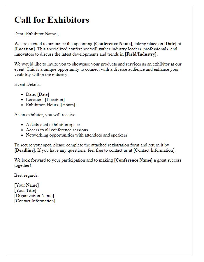 Letter template of calling for exhibitors for a specialized conference