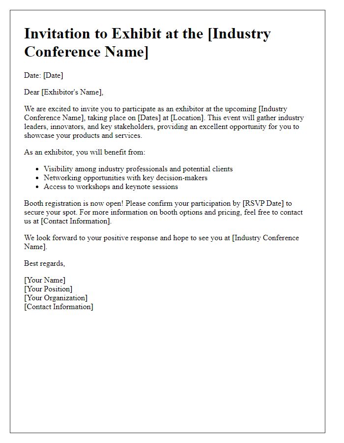 Letter template of exhibitor invitation for industry conference participation