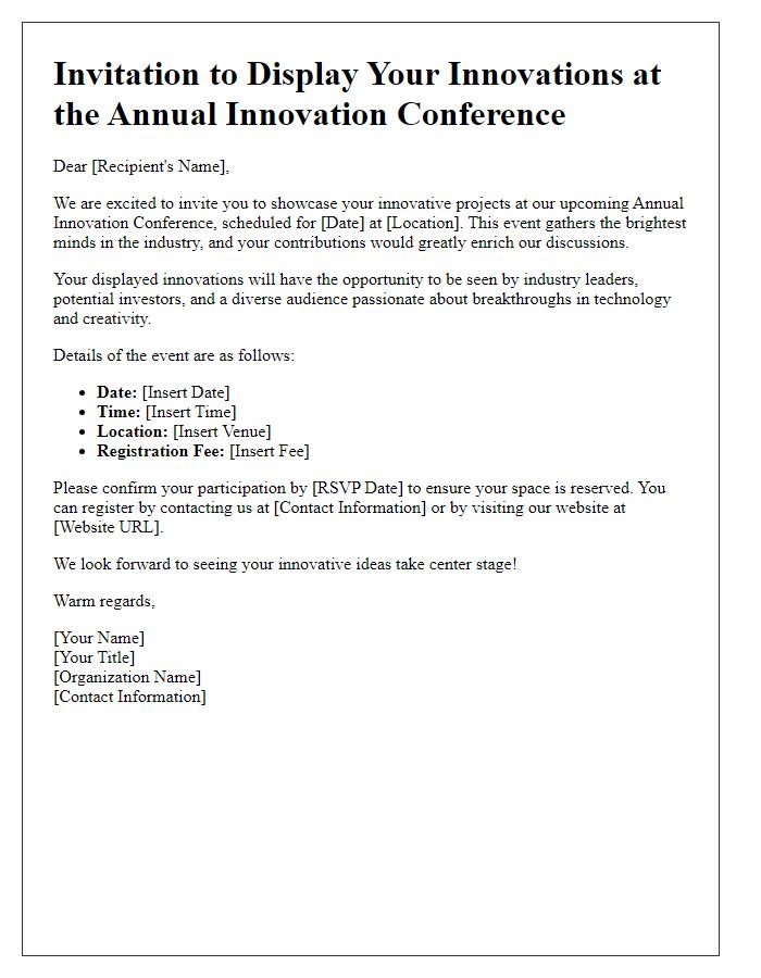 Letter template of invitation to display innovations at the conference