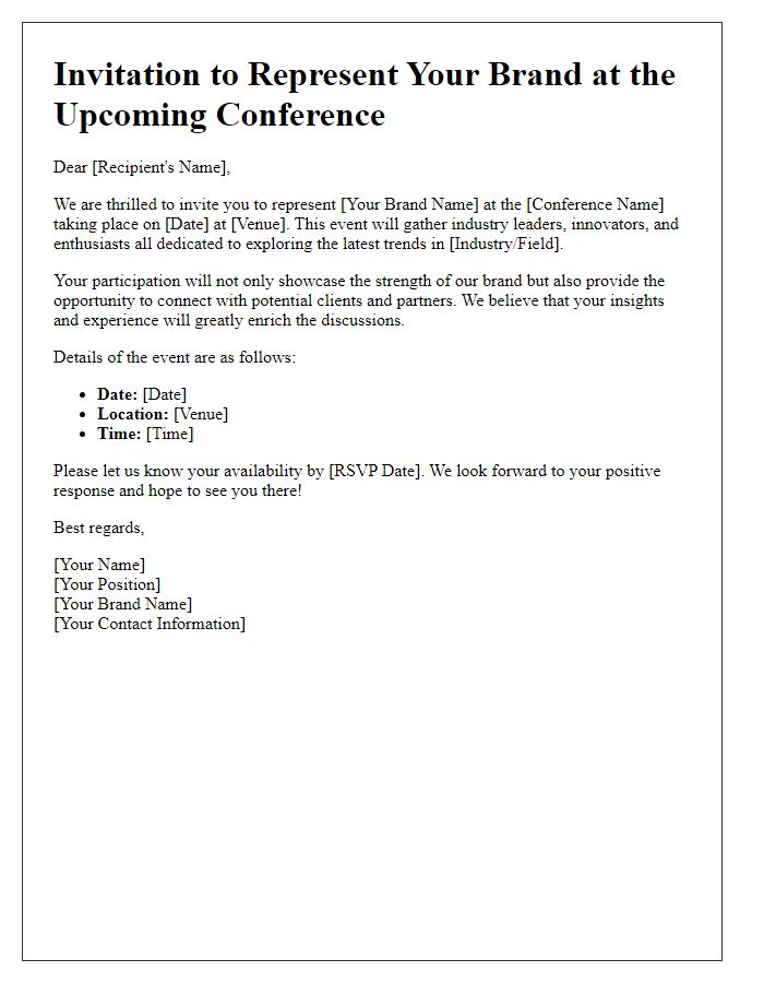 Letter template of invitation to represent your brand at the conference