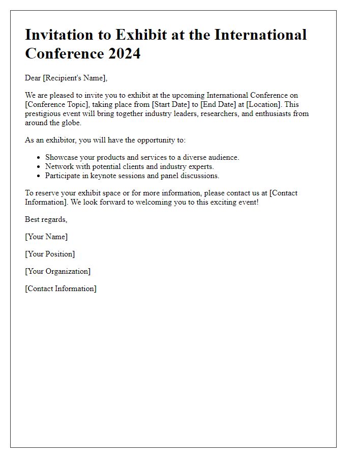 Letter template of opportunity to exhibit at an international conference