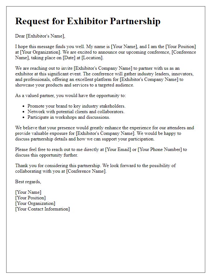 Letter template of request for exhibitor partnership at the conference