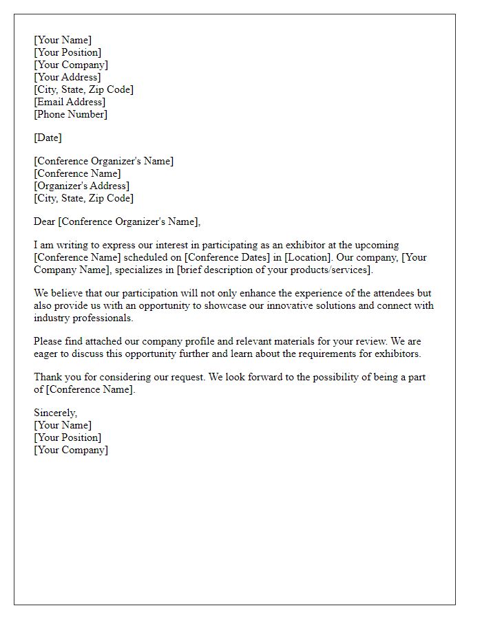 Letter template of request to join as an exhibitor for upcoming conference