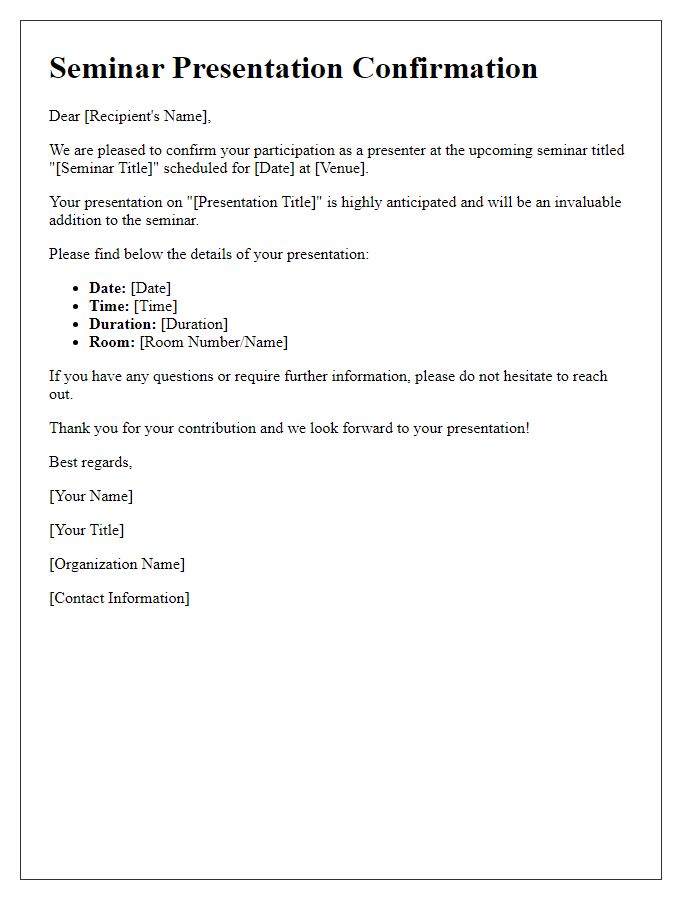 Letter template of seminar presentation confirmation