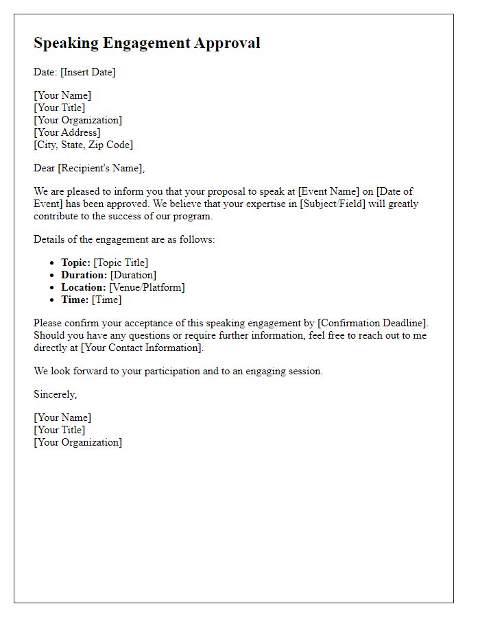 Letter template of speaking engagement approval