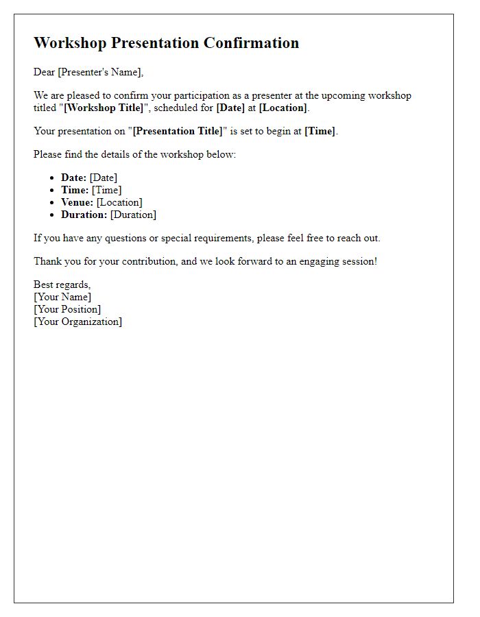 Letter template of workshop presentation confirmation