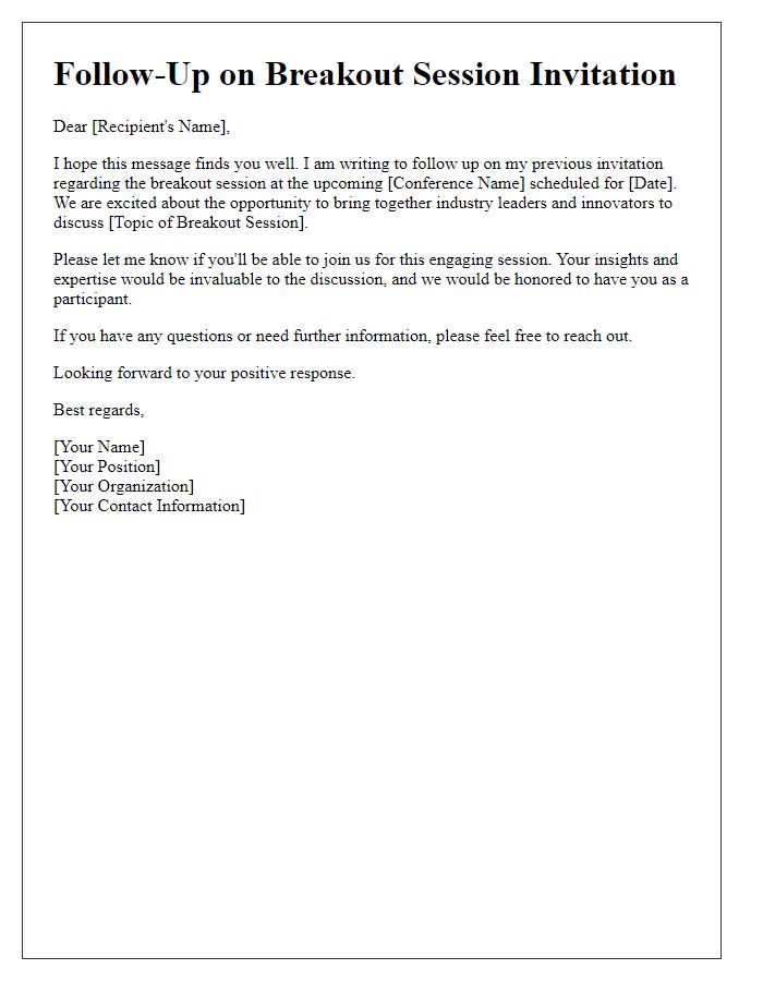 Letter template of follow-up on breakout session invitation for the conference