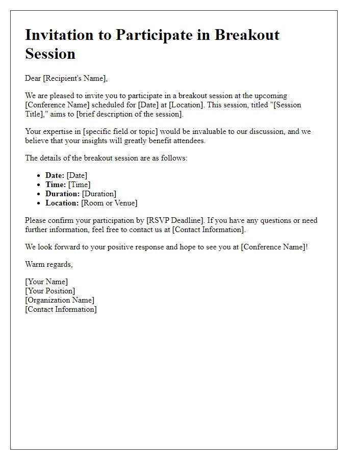 Letter template of invitation to participate in conference breakout session