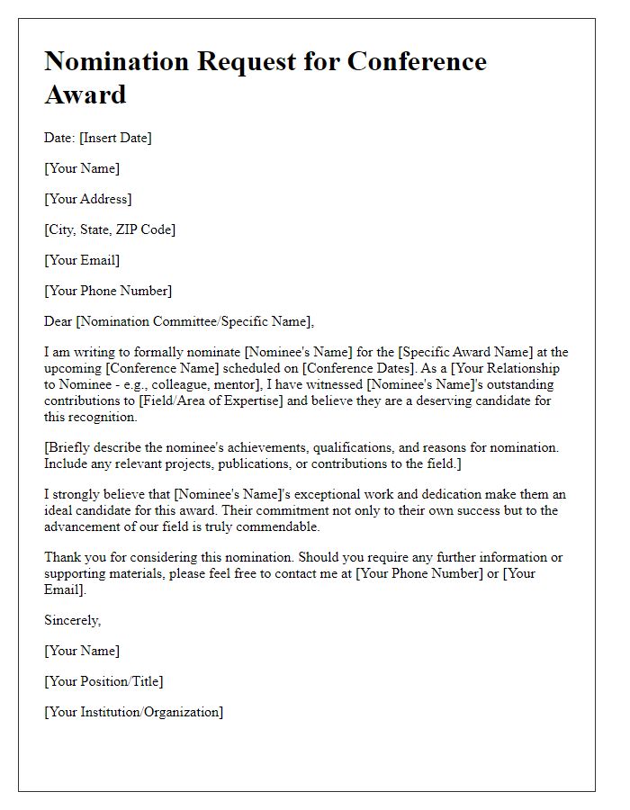 Letter template of conference award nomination request.