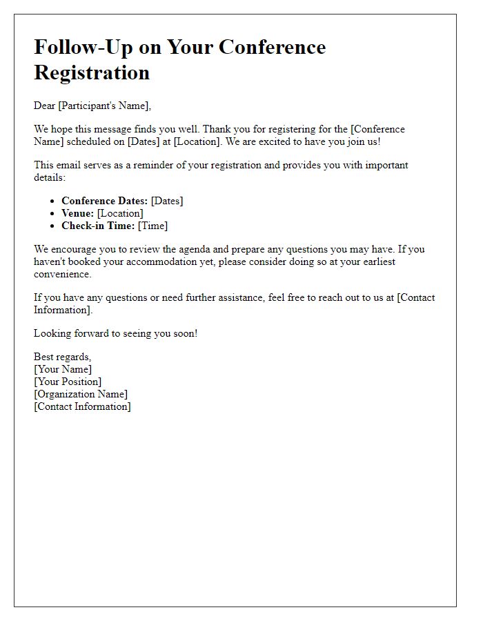 Letter template of conference registration follow-up