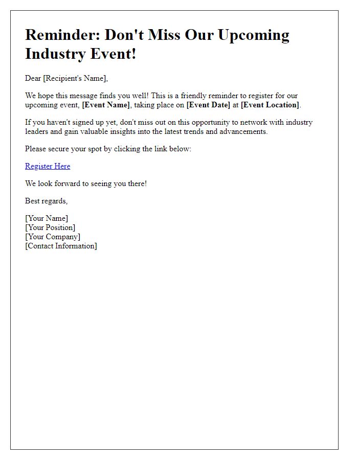 Letter template of industry event sign-up reminder