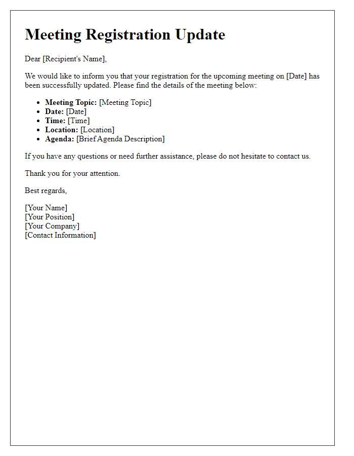 Letter template of meeting registration update