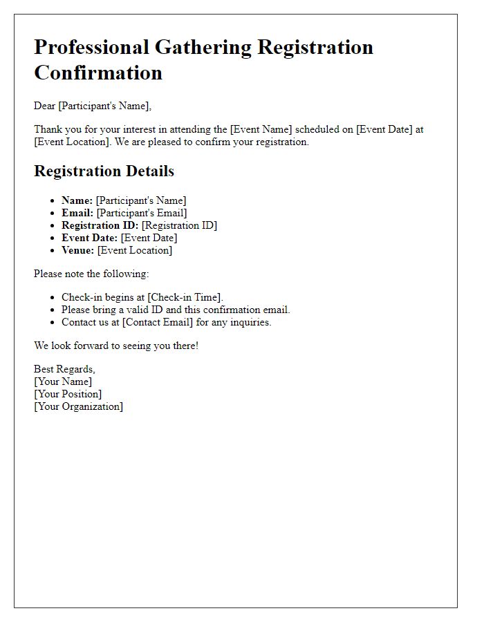 Letter template of professional gathering registration check