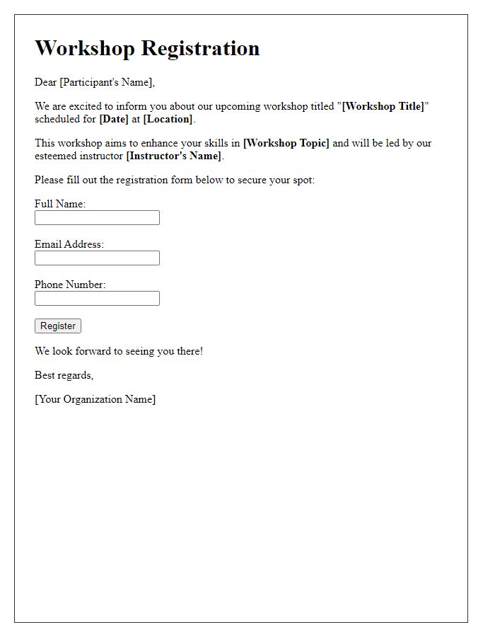 Letter template of workshop registration prompt