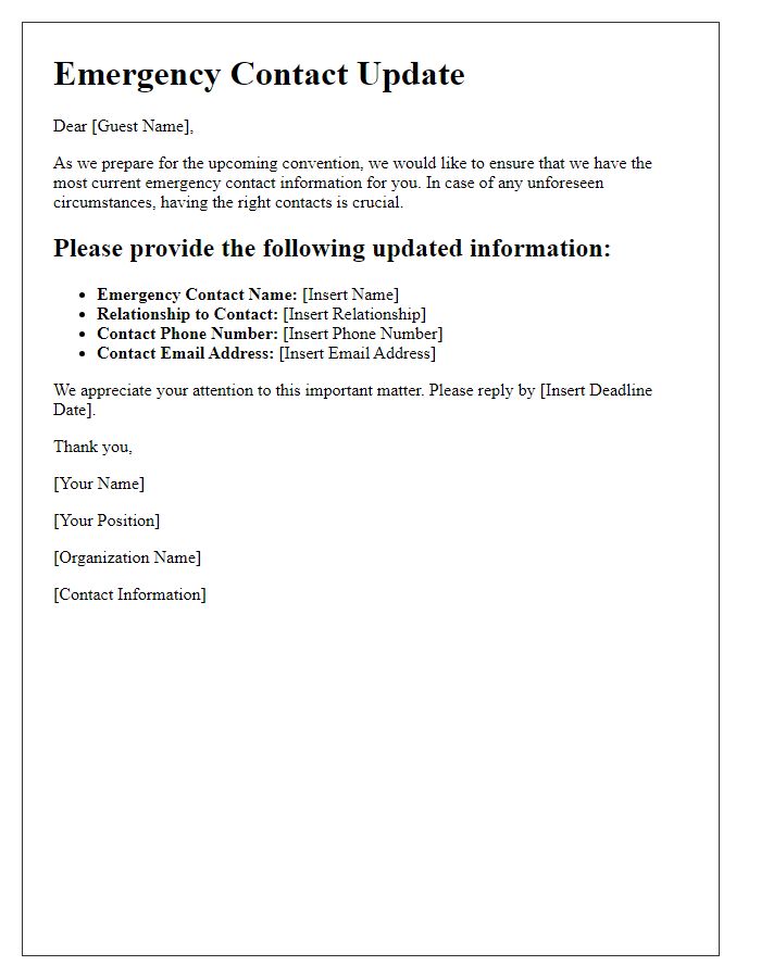 Letter template of emergency contact updates for convention guests