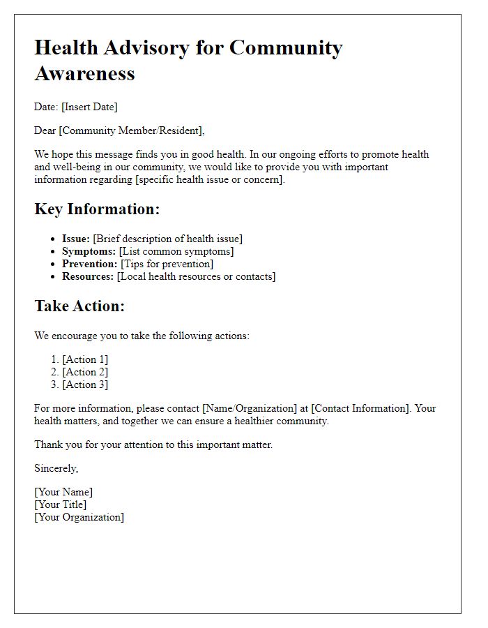 Letter template of health advisory for community awareness