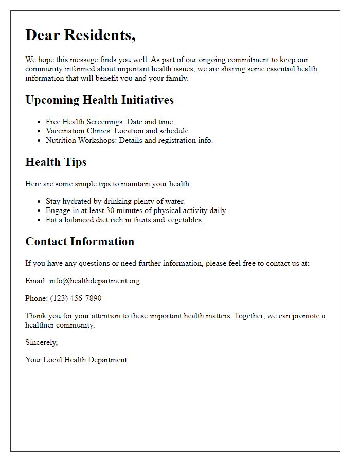 Letter template of health information dissemination to residents