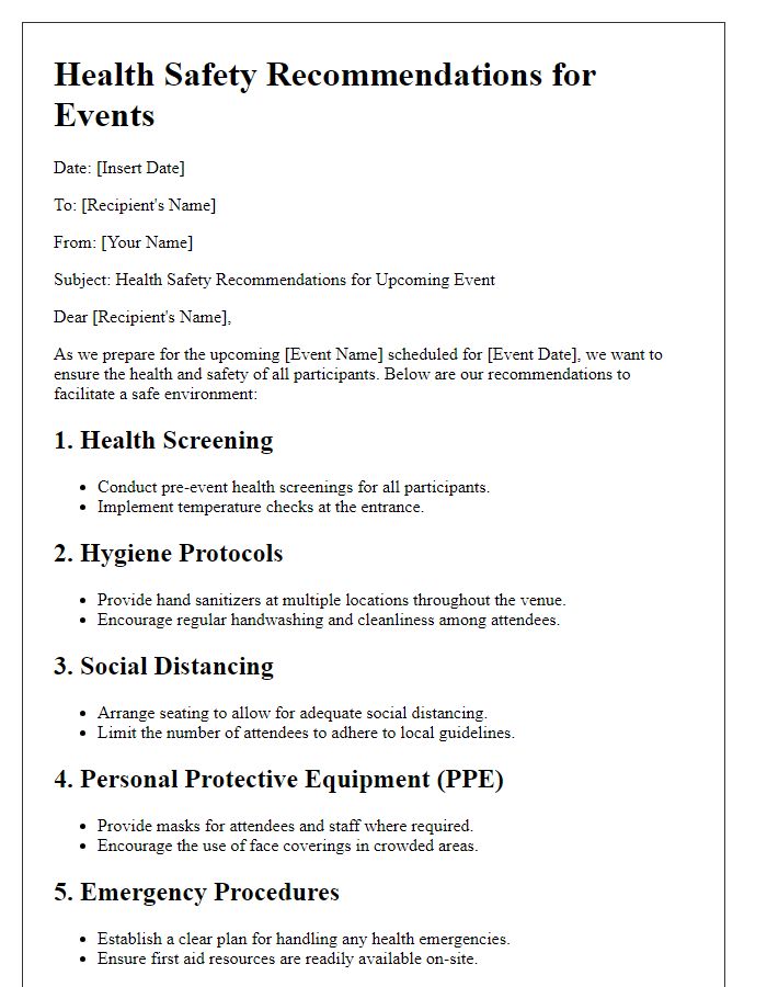 Letter template of health safety recommendations for events