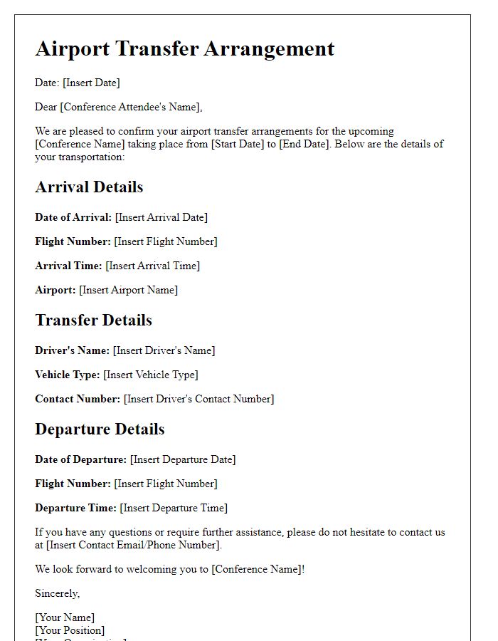 Letter template of airport transfer arrangement for conference goers