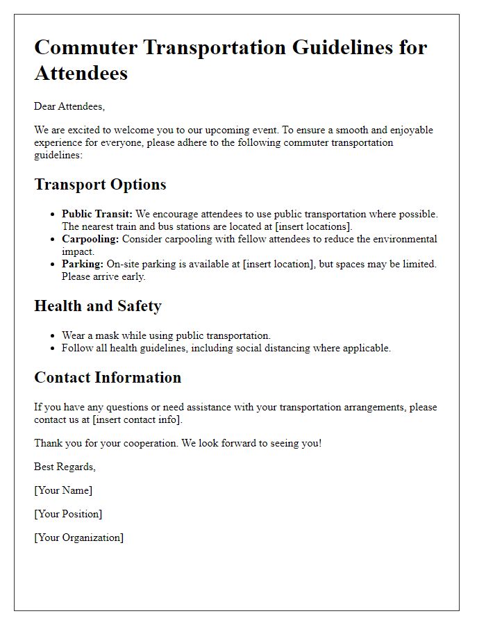 Letter template of commuter transportation guidelines for attendees