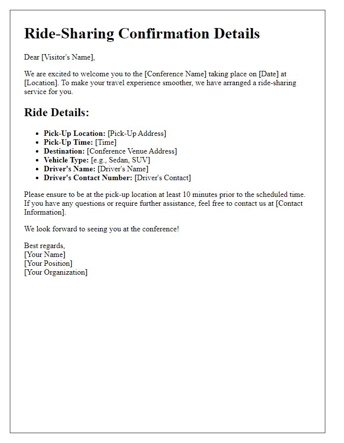 Letter template of ride-sharing details for conference visitors