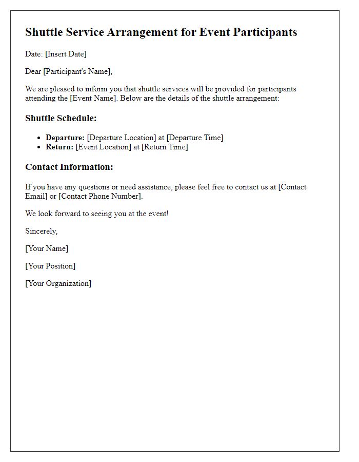 Letter template of shuttle service arrangement for event participants