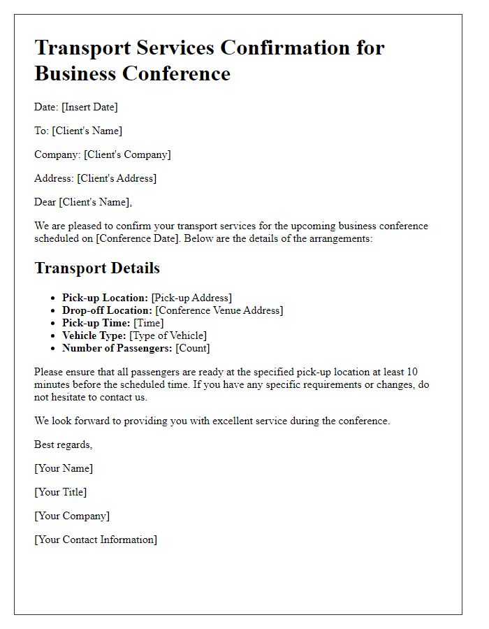 Letter template of transport services for business conference