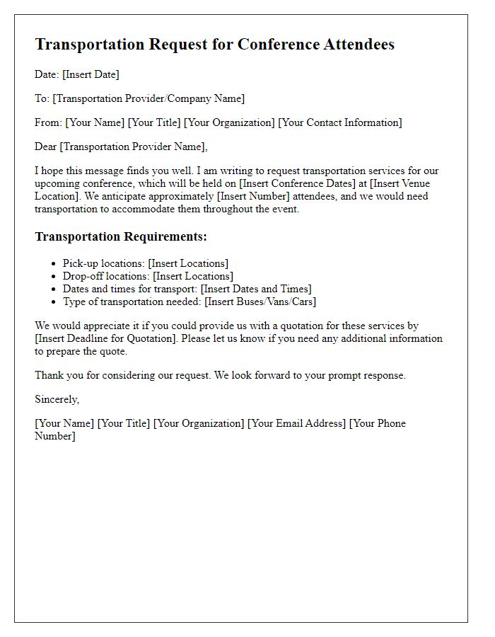 Letter template of transportation request for conference attendees