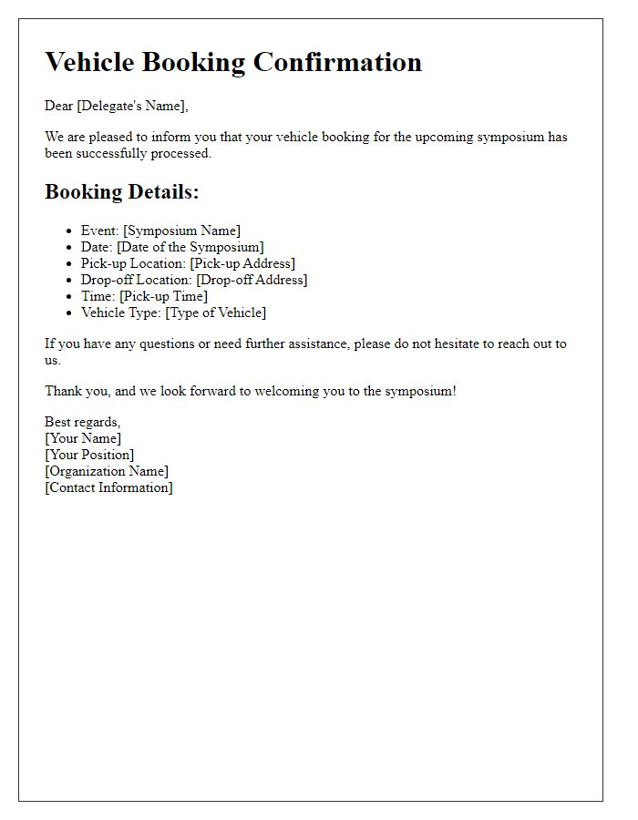 Letter template of vehicle booking for symposium delegates