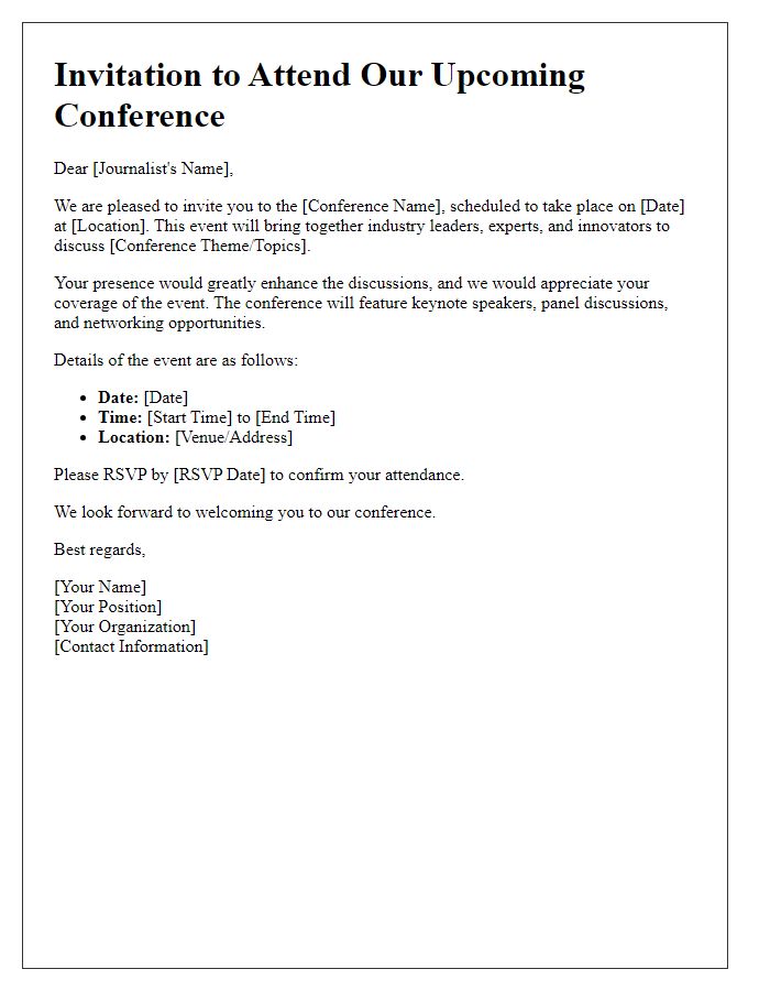 Letter template of invitation to journalists for the conference