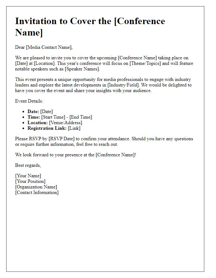 Letter template of media coverage invitation for the conference