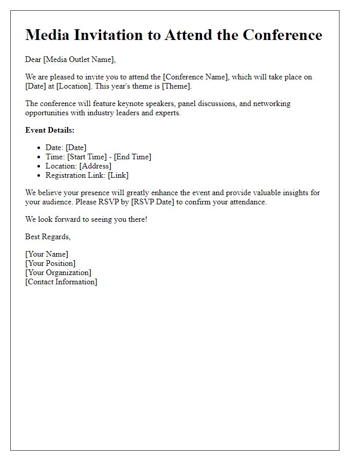 Letter template of media invitation for attending the conference