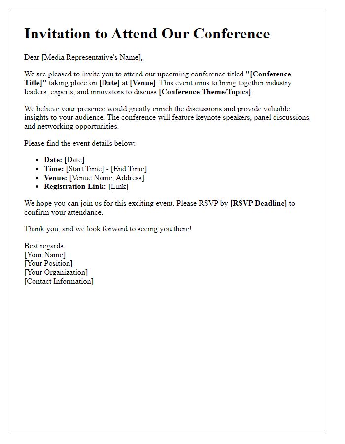 Letter template of media representative invitation to our conference