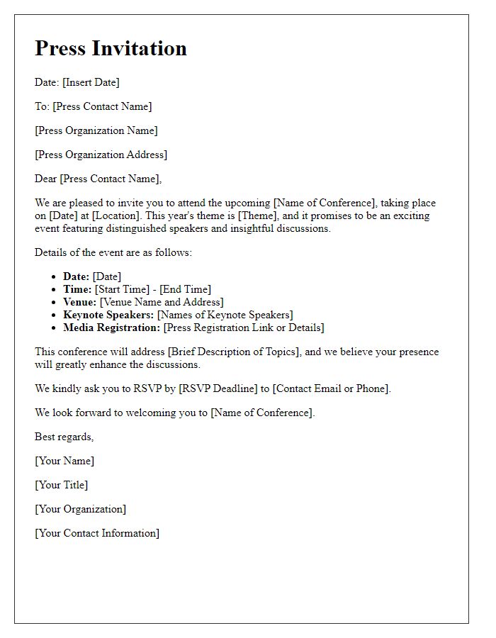 Letter template of press invitation for upcoming conference