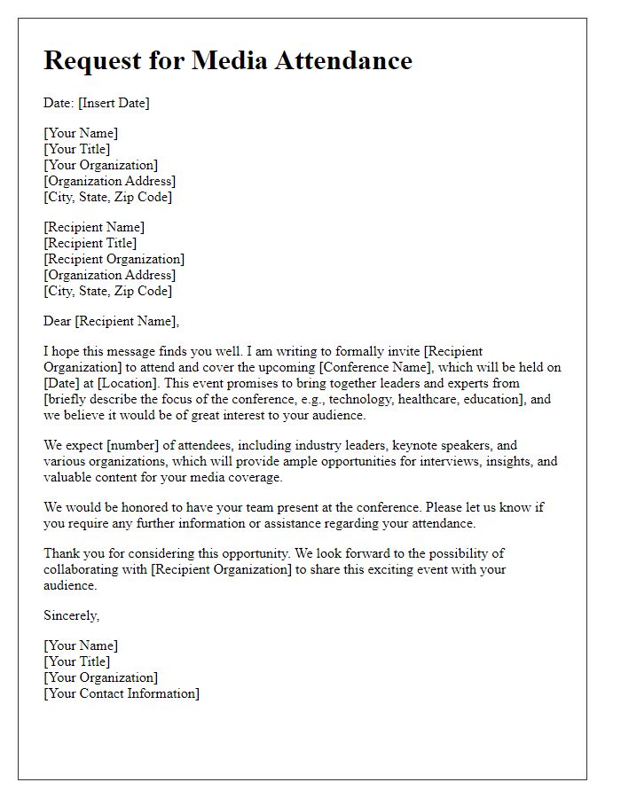 Letter template of request for media attendance at the conference