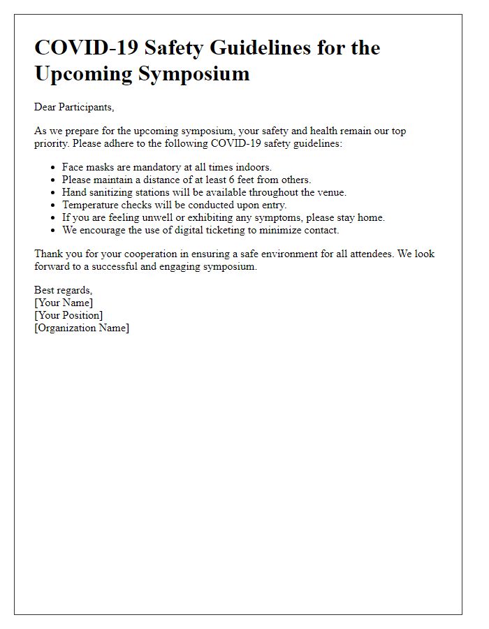 Letter template of COVID-19 safety guidelines for symposium.