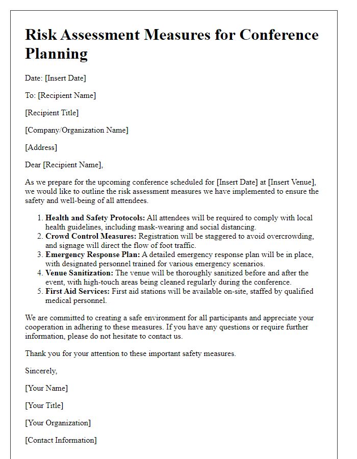 Letter template of risk assessment measures for conference planners.