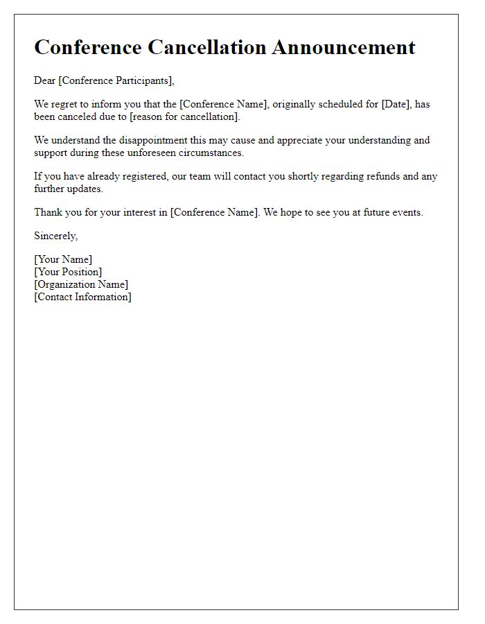 Letter template of conference cancellation announcement