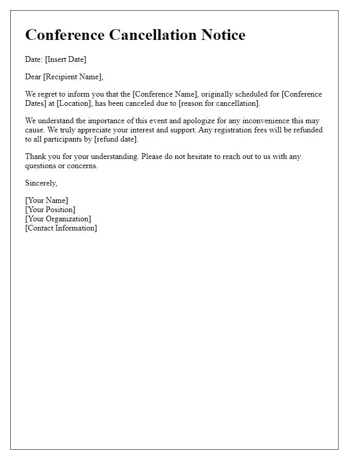 Letter template of conference cancellation statement