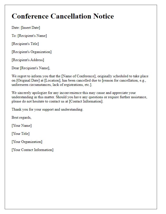 Letter template of formal conference cancellation communication