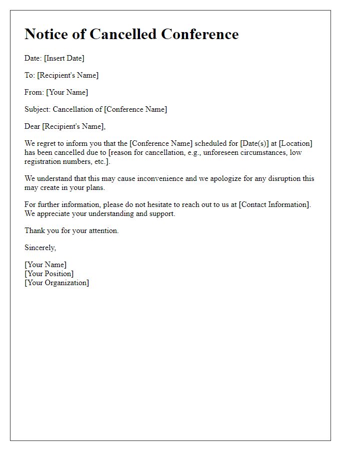 Letter template of notice regarding cancelled conference