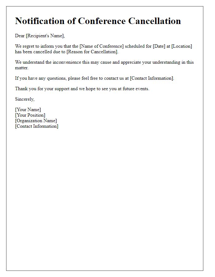 Letter template of notification for conference cancellation