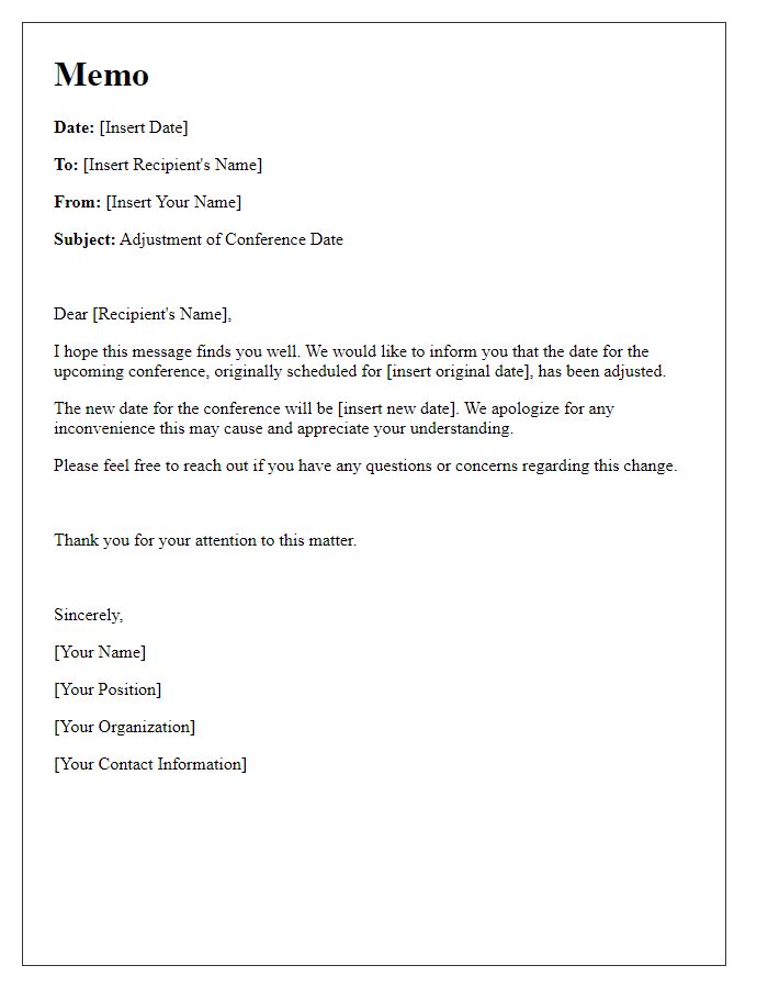 Letter template of conference date adjustment memo