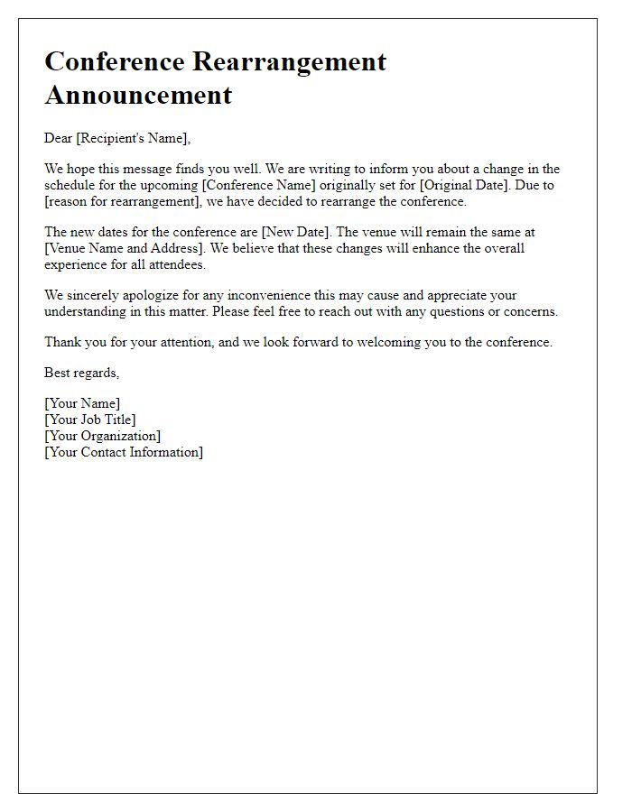 Letter template of conference rearrangement announcement