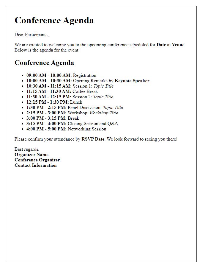 Letter template of agenda for conference participants