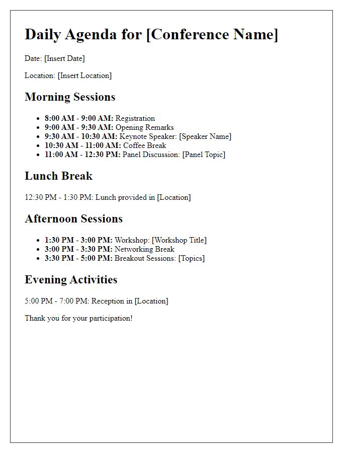 Letter template of daily agenda for conference organizers