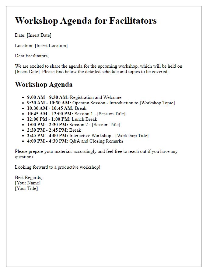 Letter template of workshop agenda for facilitators