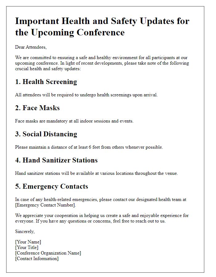 Letter template of crucial health and safety updates for the conference