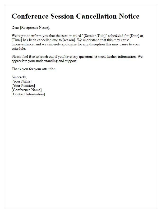 Letter template of conference session cancellation notice